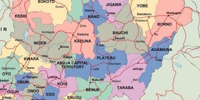 Քարտեզ Նիգերիայի պետությունների և քաղաքների