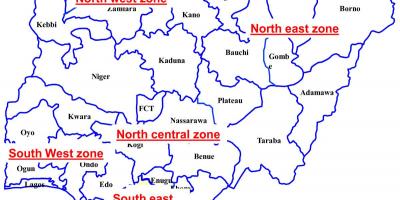 Քարտեզ Նիգերիայի նշելով վեց աշխարհաքաղաքական գոտիների